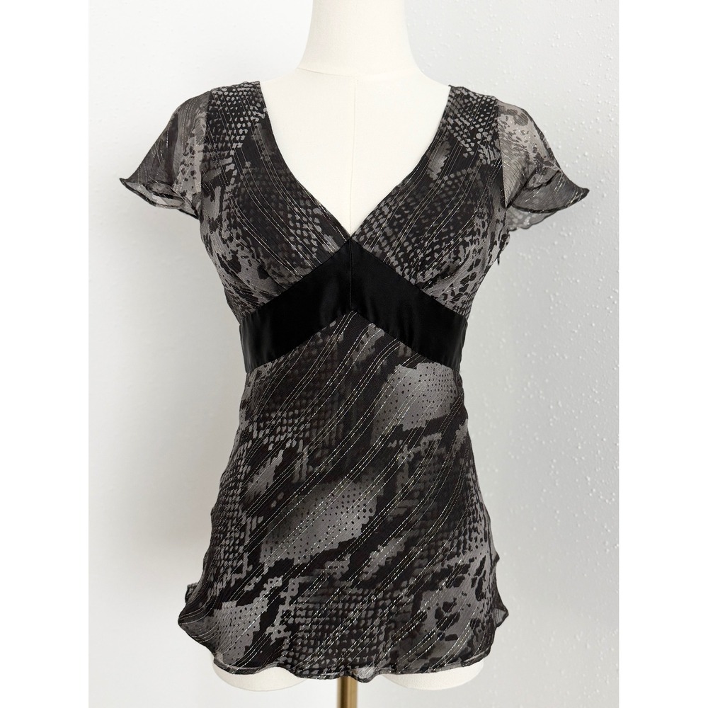 Express Vintage Y2K Silk Metallic Flutter Sleeve Top Whimsigoth Fairy Grunge XS